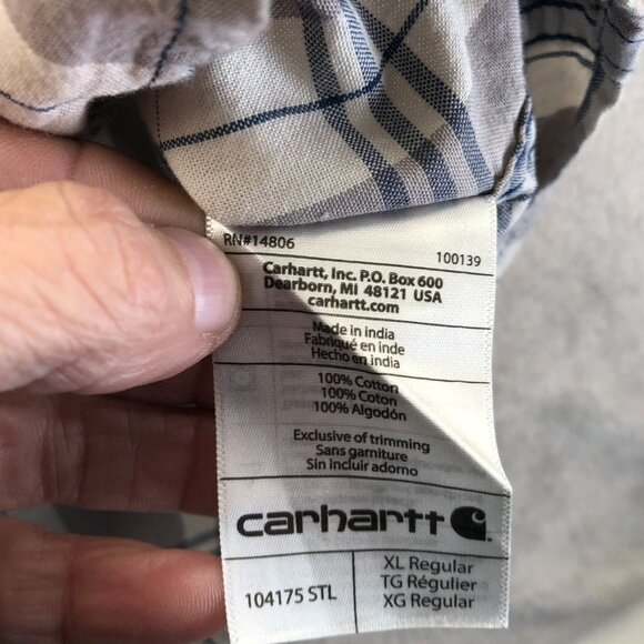 NWT Carhartt Mens Work Shirt XL Plaid Short Sleeve Button-Up Outdoors Gray - Picture 11 of 16